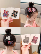 新款韩版儿童小熊发夹女童碎钻亮片发卡小女孩洋气bb夹后脑勺头饰