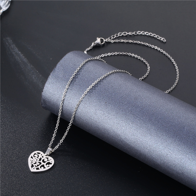 Stainless Steel Heart-Shaped Necklace Hollowed Heart Shape Pendant Peach Heart Flower of Life Amazon European and American Jewelry Pendant Women