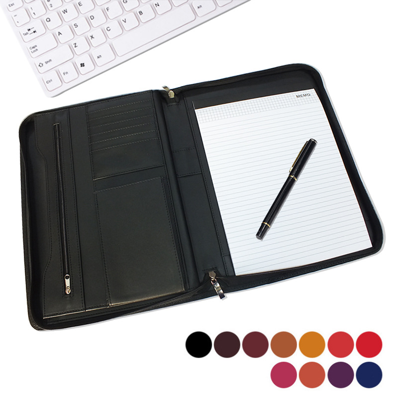 厂家定制中高档经理夹带拉链文件夹商务办公合同资料包免费做logo