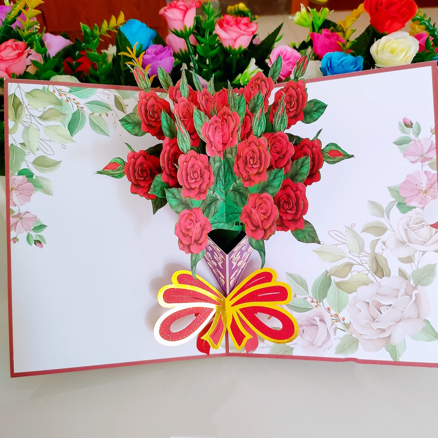 3d立体贺卡教师节贺卡彩印玫瑰花束礼物感恩毕业生祝福纸雕小卡片