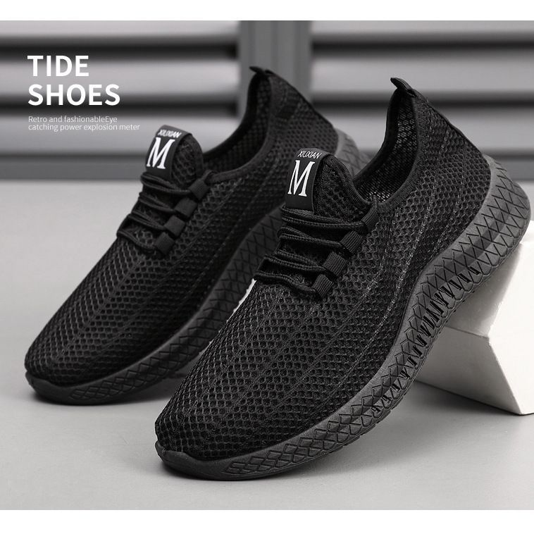 One Piece Dropshipping Summer New Men's Mesh Shoes Soft Bottom Lace up Men's Casual Shoes Breathable Lightweight Men's Sneakers