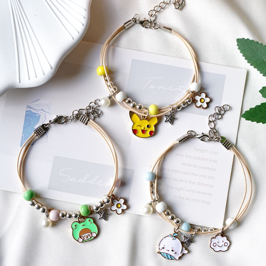 文艺流行皮卡丘珍珠手链女 卡通编织陶瓷首饰闺蜜情侣学生小礼物