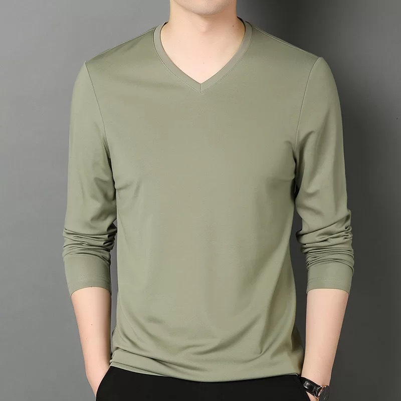 2023 Long-Sleeved T-shirt Men's Spring and Autumn Thin Slim Fit Casual Fall Clothing Bottoming V-neck T-shirt Underwear