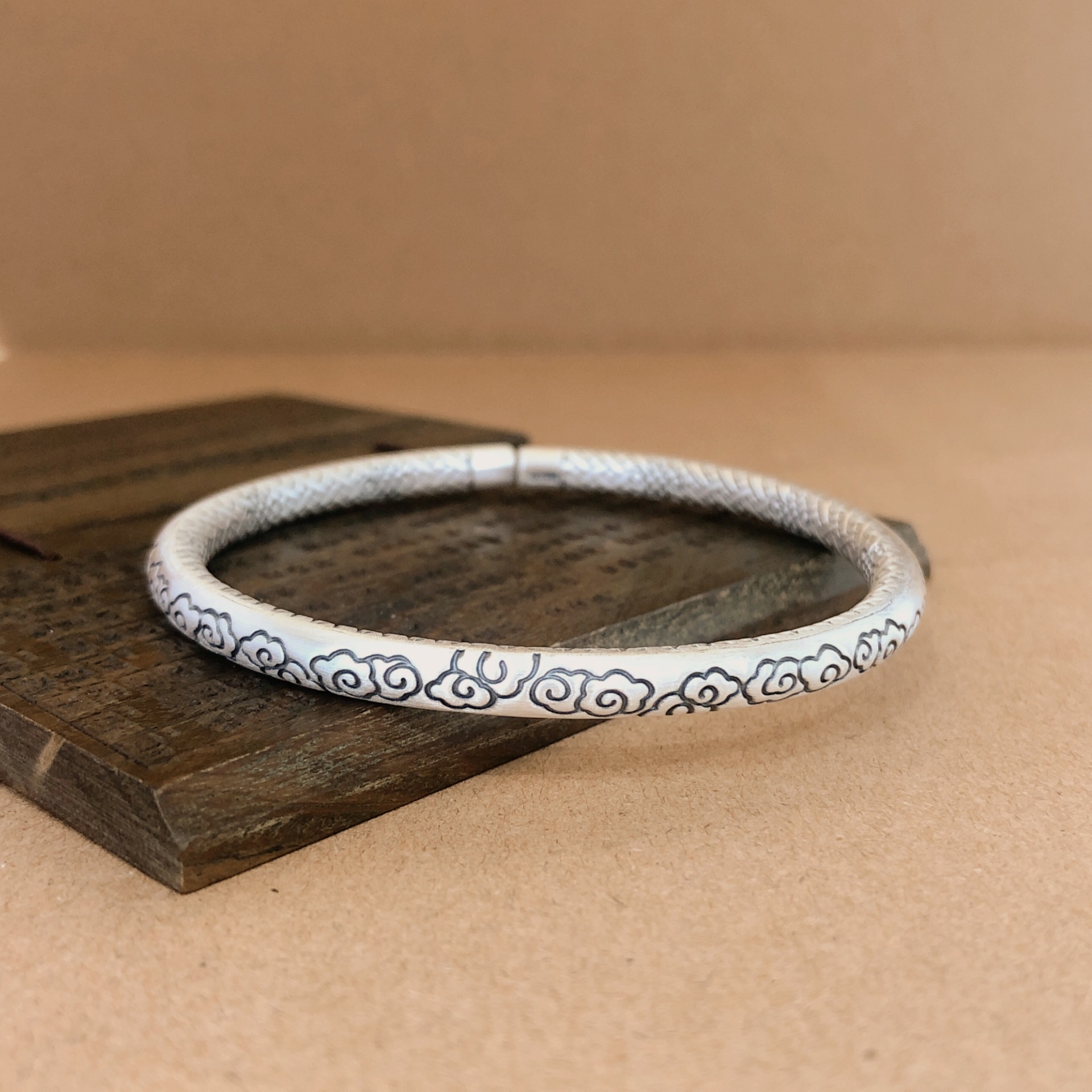 福氏足银999多工艺中国结素雅设计感小众风系列光底开口纯银手镯