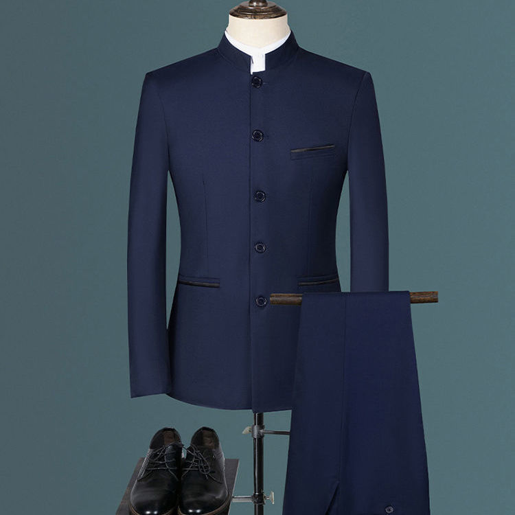 中山装男青年中华立领男装修身中山服装男西服套装唐装中国风西装