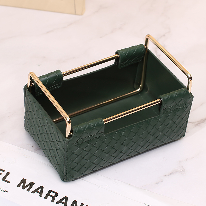 European and American Style Square Iron Art Storage Basket Light Luxury Pencil Vase Decoration Desktop Remote Cosmetic Leather Storage Box