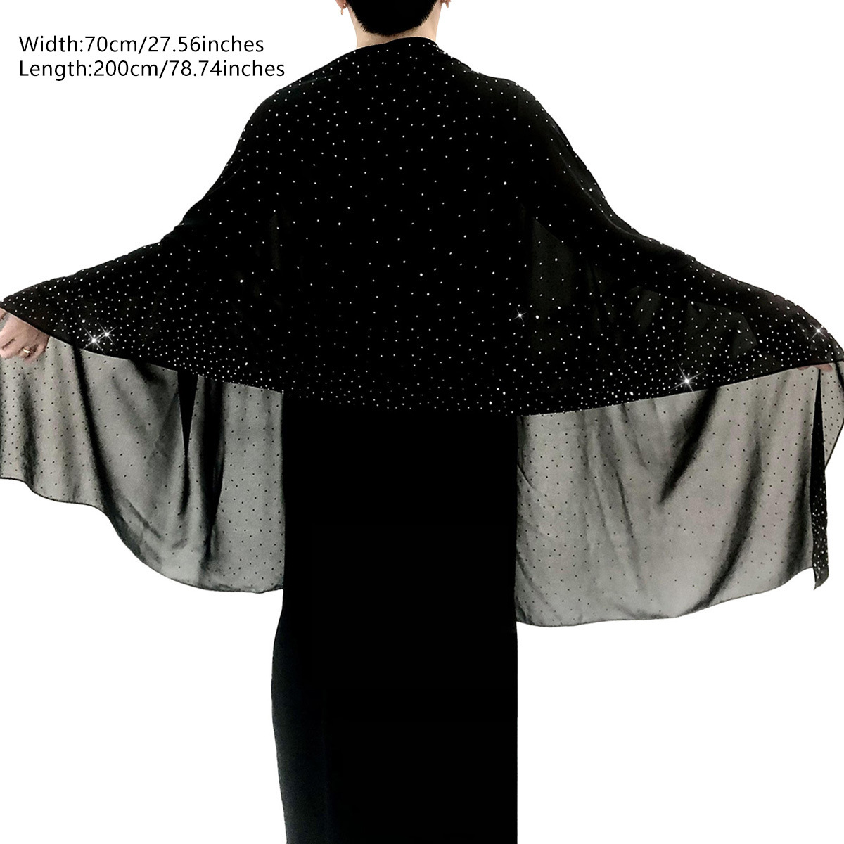 Best Seller in Europe and America New Pure Color Chiffon Starry Sky Hot Drilling Exquisite Elegant Dinner Style Extended Version High-End Women's Shawl