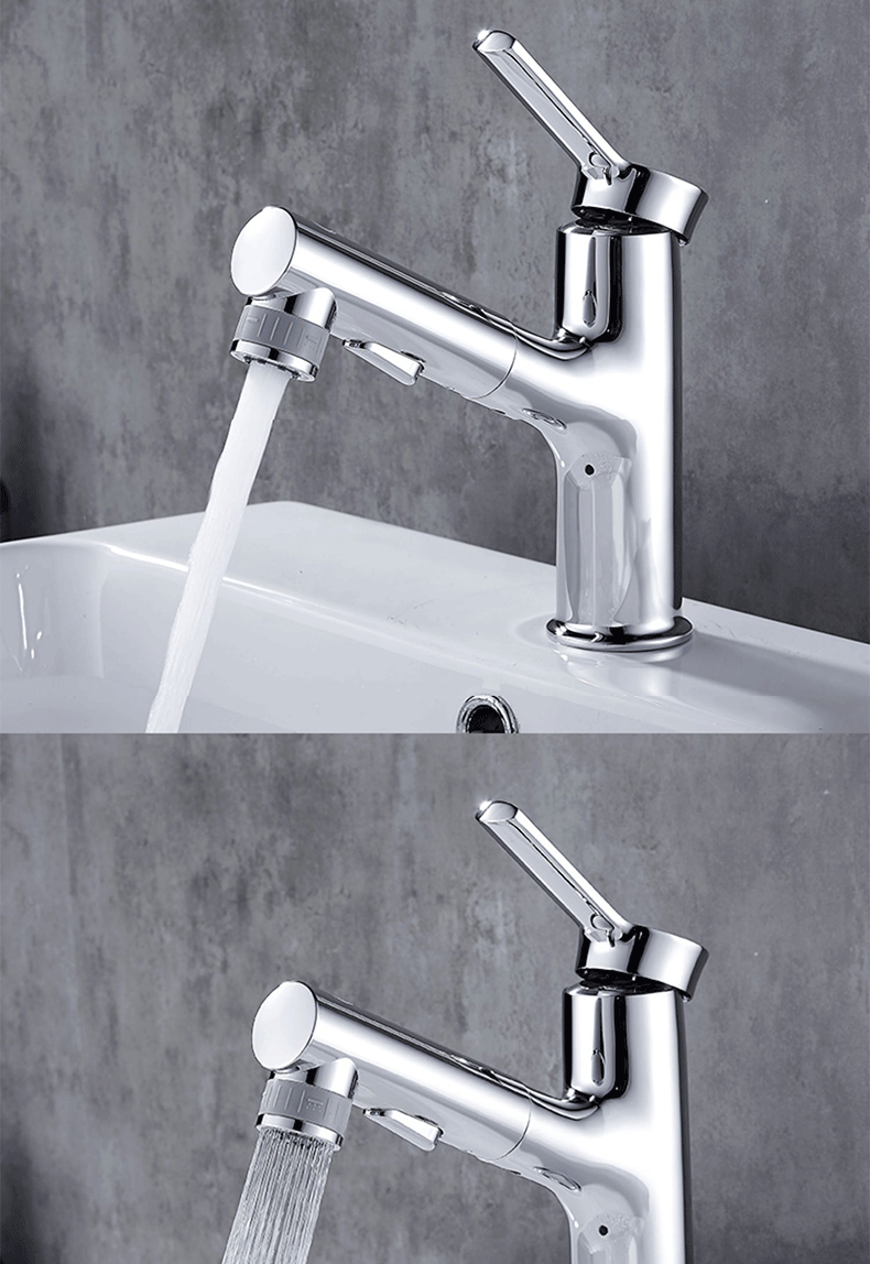 抽拉式黑色面盆冷热水龙头家用卫生间台盆洗手池脸盆洗头漱口龙头