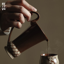 梵汝日式手绘花朵年轮雅奏茶艺分茶器加茶杯带柄不烫手茶海公道杯
