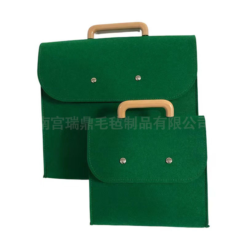 Felt Handbag Wooden Handle Enterprise Business Felt Printable Logo File Bag Briefcase Advertising Computer Bag