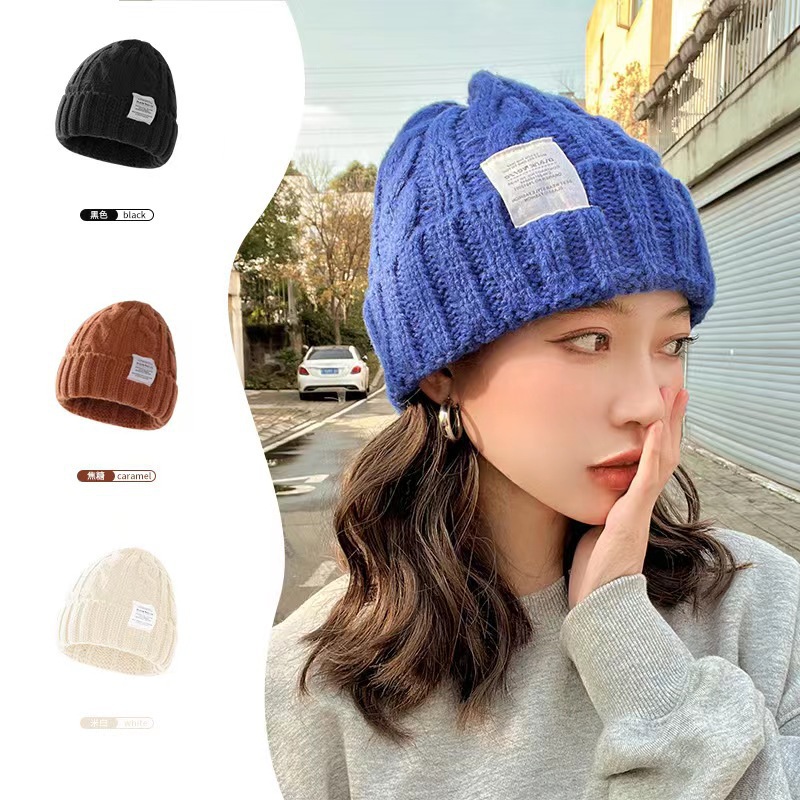 Hat Female New Versatile Men's Autumn and Winter Student Fashion Couple Keep Warm Pure Color Wool Beanie Hat Winter Knitted Hat