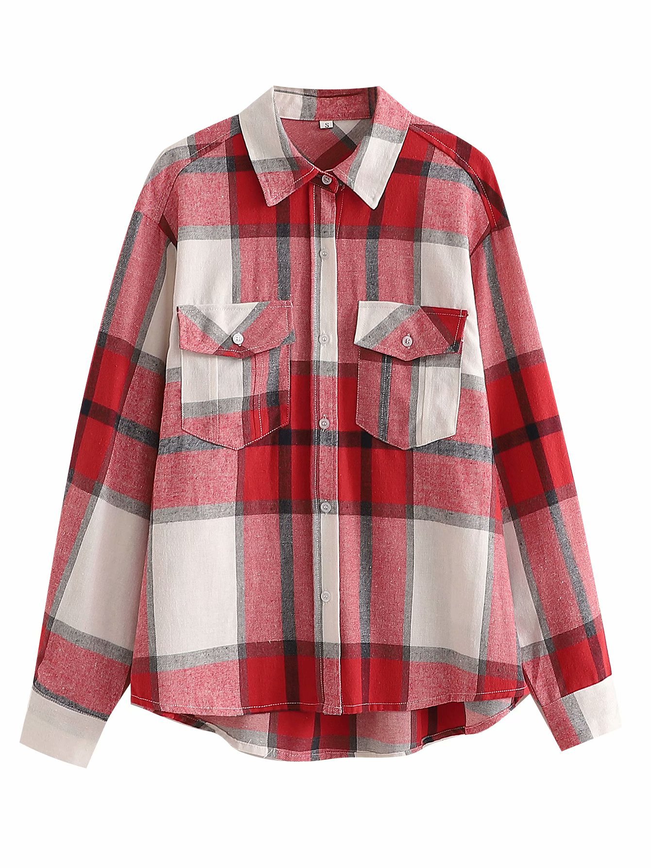 长袖格子收腰衬衫女小个子百搭学生上衣红色格子雪纺衬衫春款女装2022