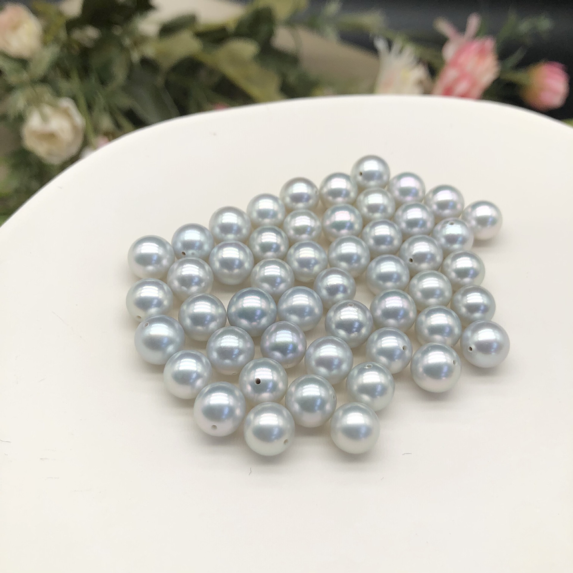 海水珍珠日本真多麻裸珠ak7.5-8mm正圆强光无暇蓝灰色可精挑配对