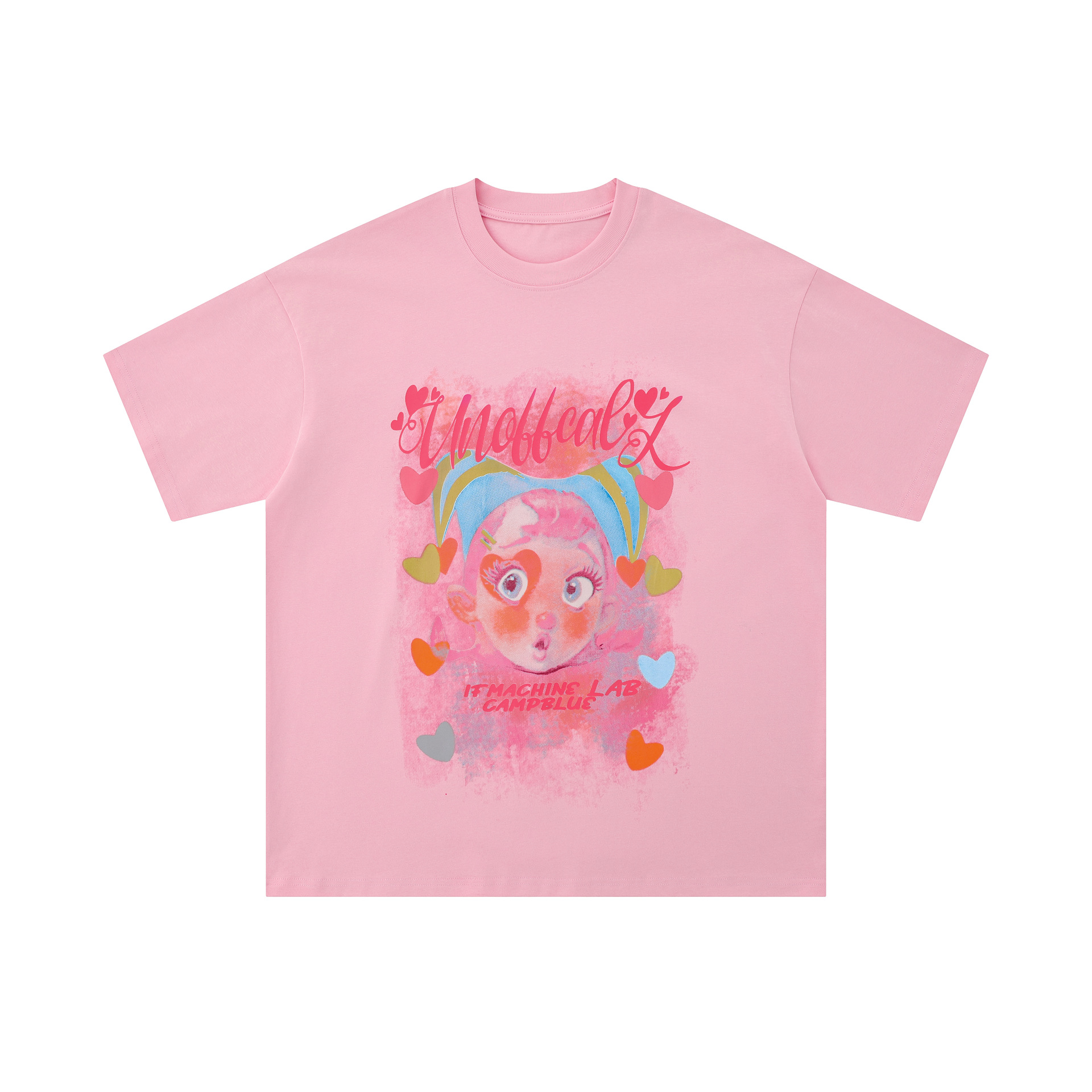 多巴胺小丑印花圆领短袖t恤女夏季街头潮牌宽松休闲五分袖体恤衫