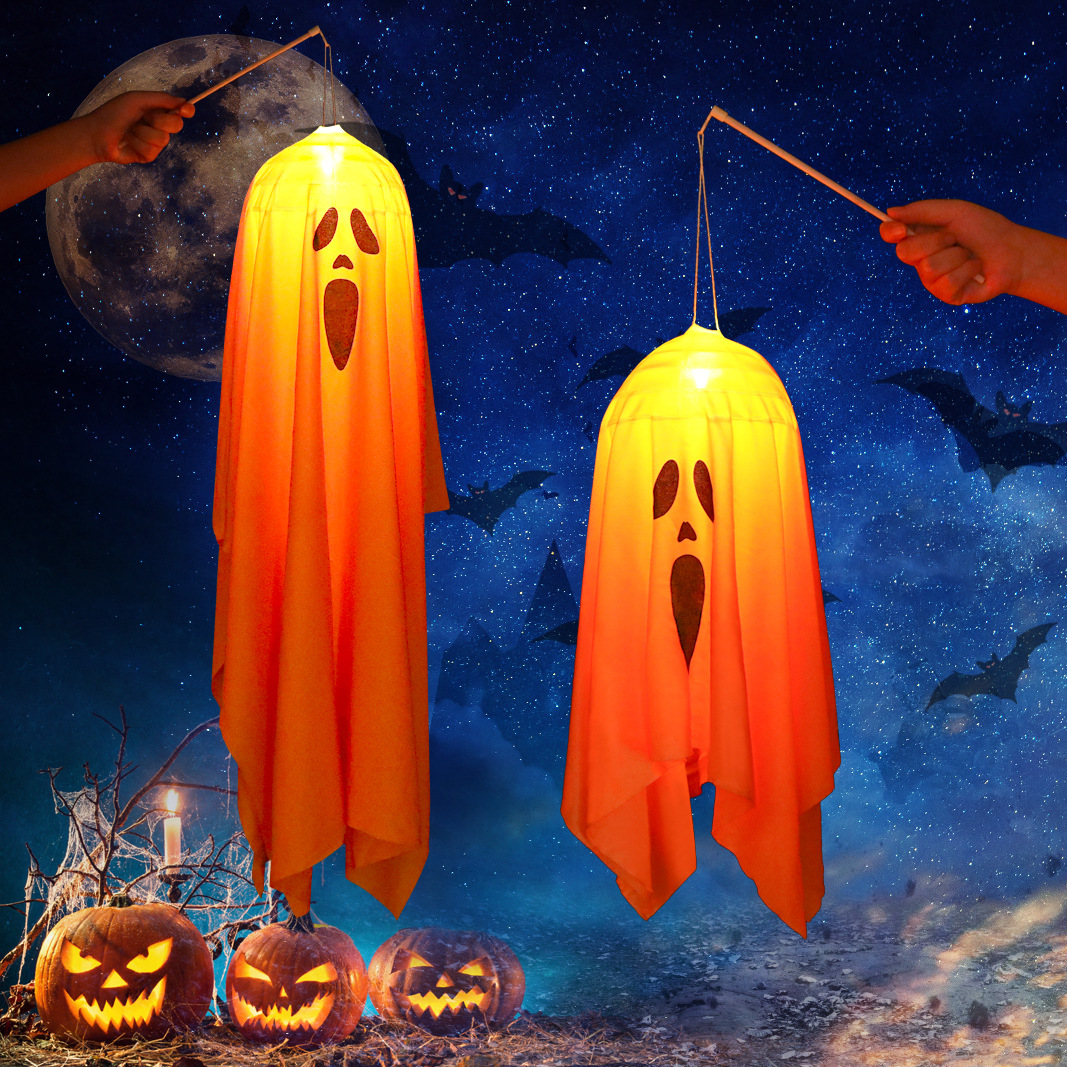 Halloween Ghost Props Decorative Lights Happy Ghost Ornaments Luminous Pendant Party Supplies Halloween Hanging Lights