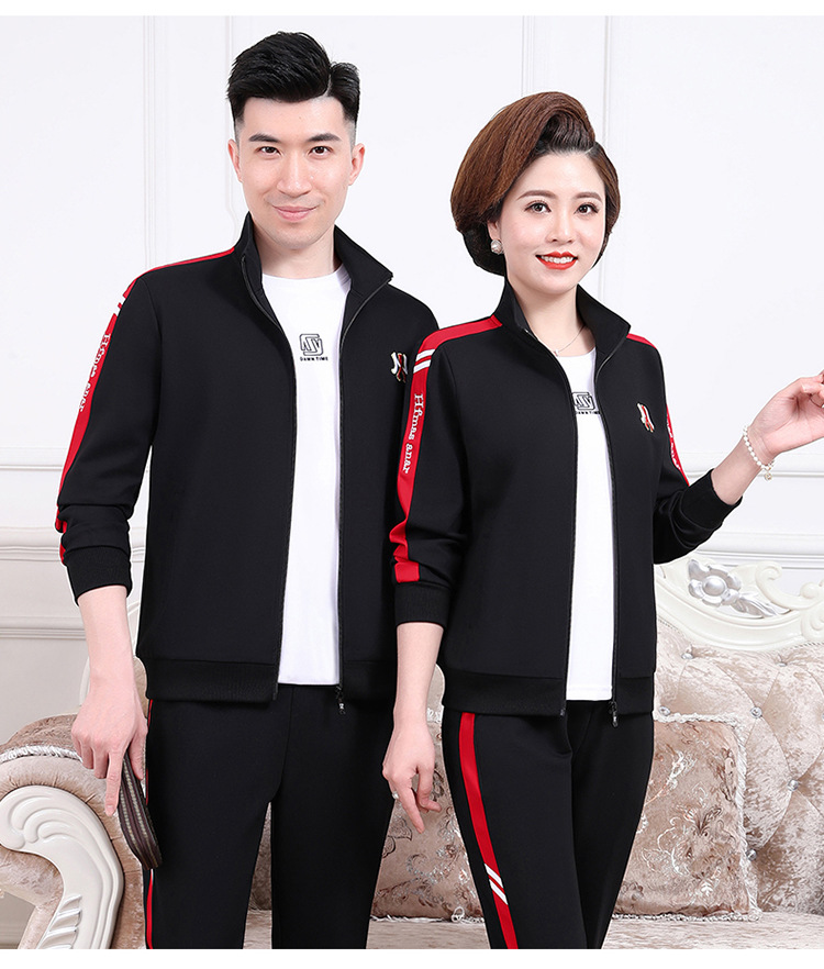 情侣2022中老年运动服套装男女三件套春秋开衫长袖长裤宽松休闲服
