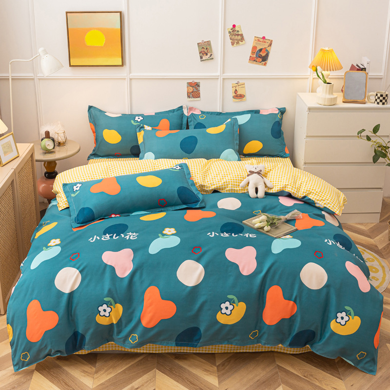 Non-Printed Skin-Friendly Washed Cotton Four-Piece Bed Bedding Winter Quilt Cover Bed Sheet College Student Dormitory Three-Piece Set Wholesale
