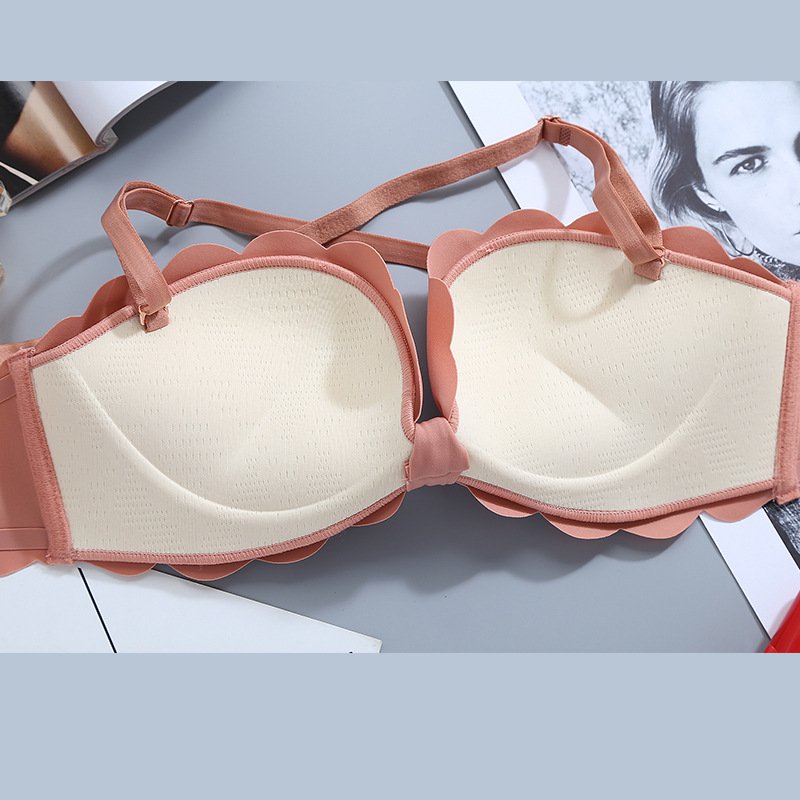 美背内衣女无钢圈学生少女甜美无痕半杯文胸小胸聚拢专用上托胸罩