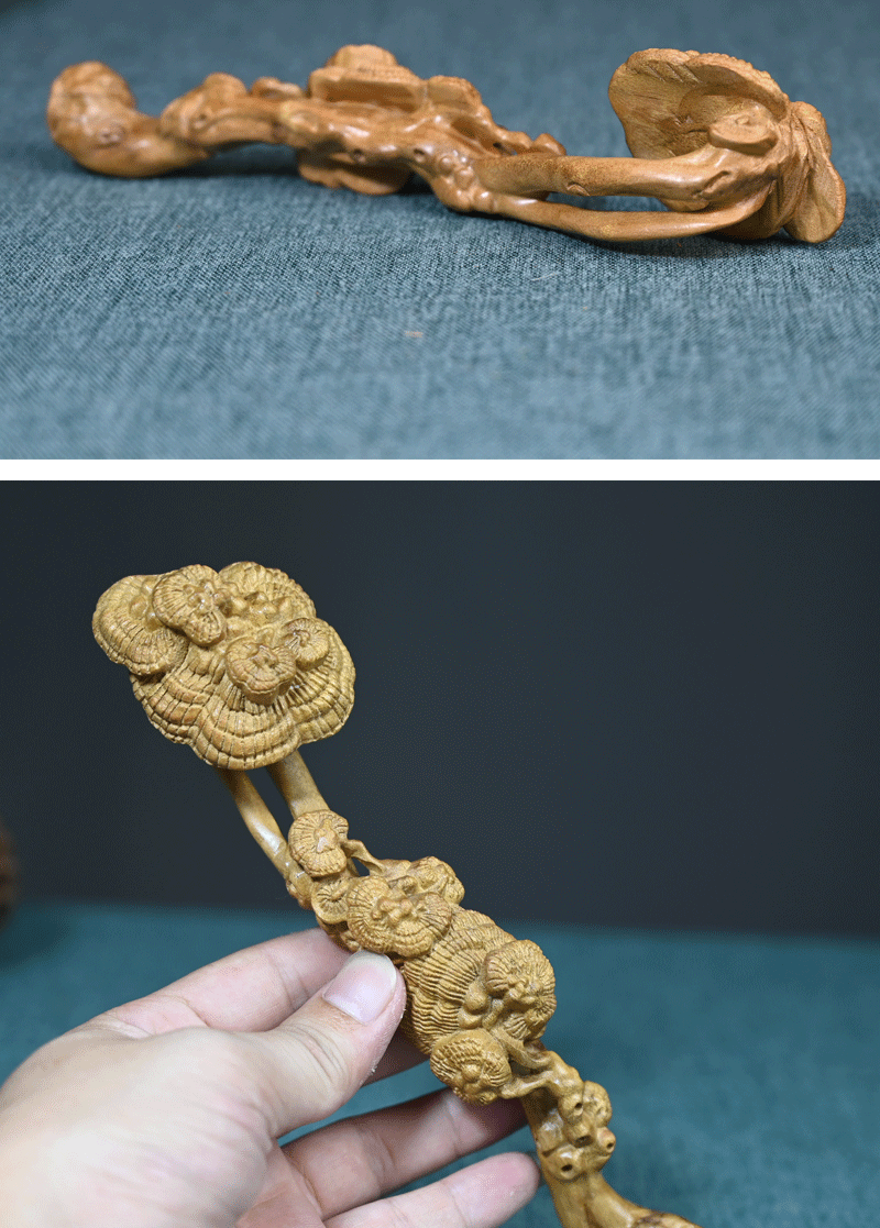 金丝楠木雕刻灵芝如意家居摆件实木手把件办公室摆饰收藏创意礼品