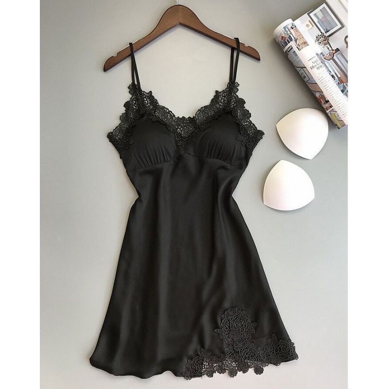 情趣内衣女夏季吊带胸垫大码睡裙性感丝绸睡衣女短袖冰丝欧美外贸