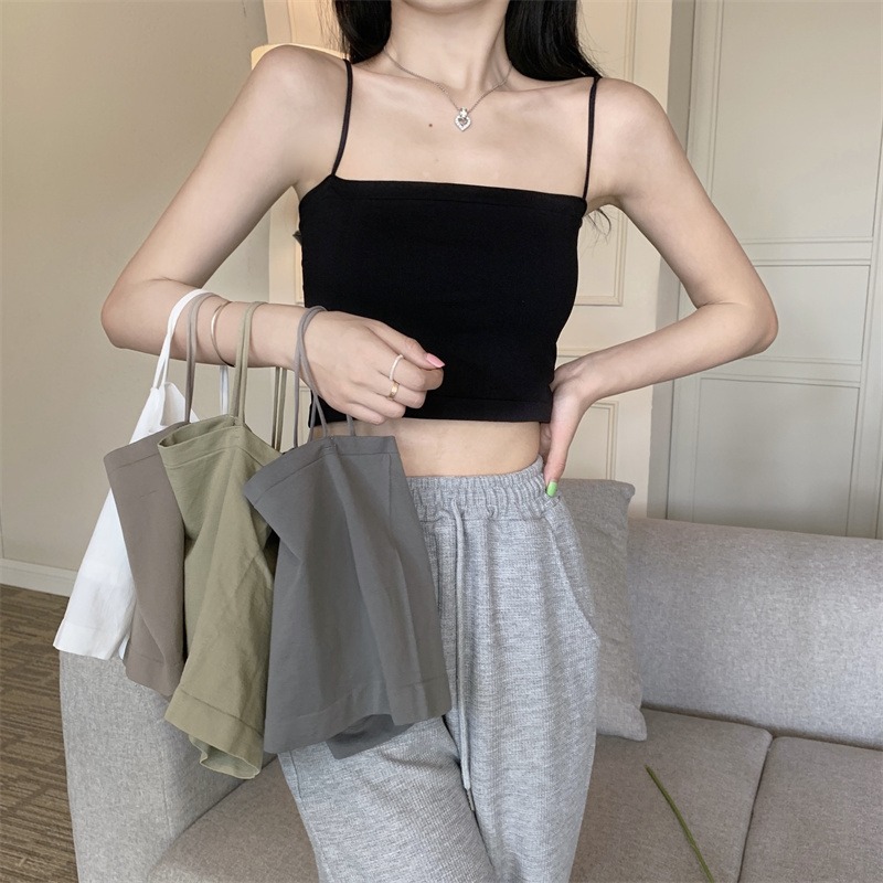 Live Hot 1806 Sling Beautiful Back Vest Integrated with Chest Pad Anti-Exposure Outer Wear Bottoming Tube Top Short Type Top