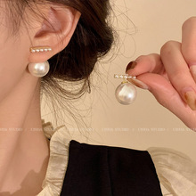 925银针珍珠耳钉女一排珍珠设计感气质耳环新款洋气复古耳饰
