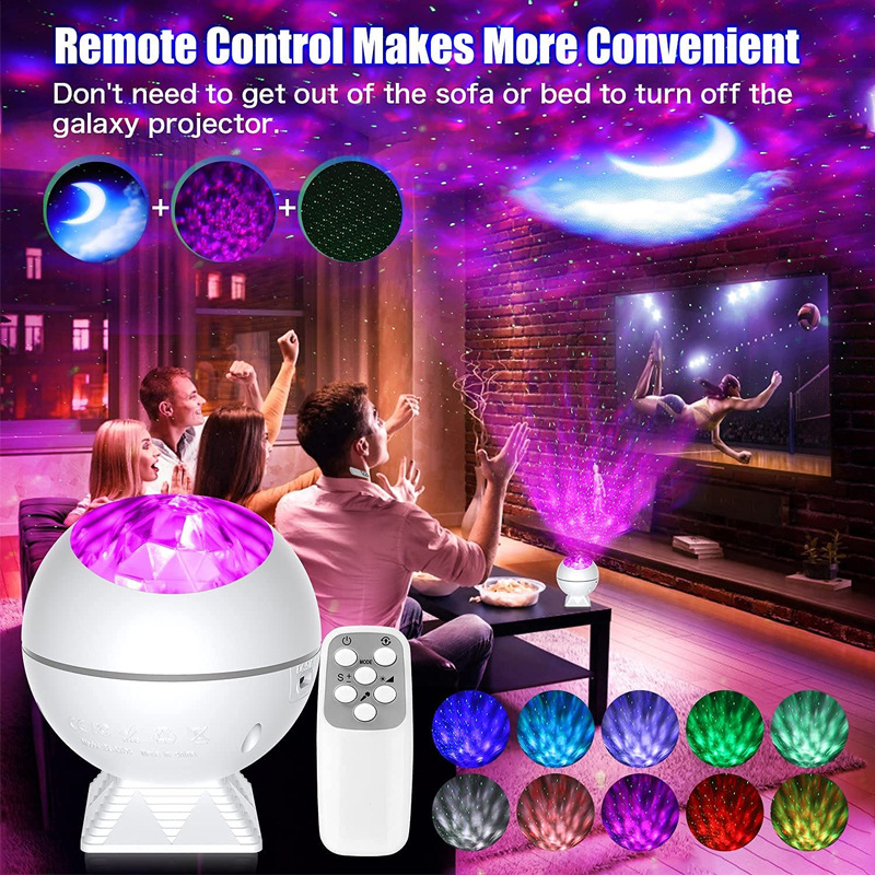 New Laser Starry Sky Projection Lamp Car Star Light Water Wave Lamp Colorful Voice Control Stage Lights Ambience Light