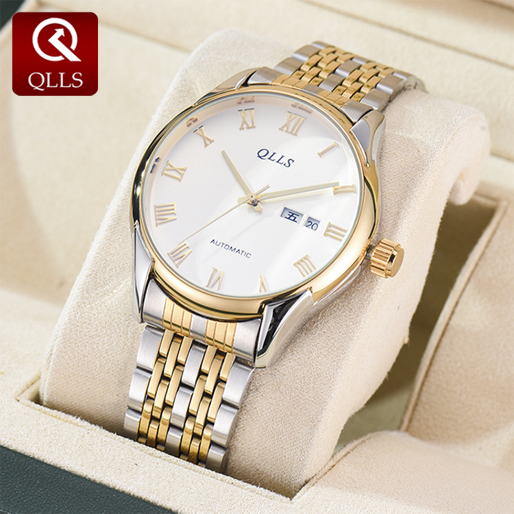 qlls奇洛时爆款品牌手表镂空商务机械表日历防水手表男士男表代发
