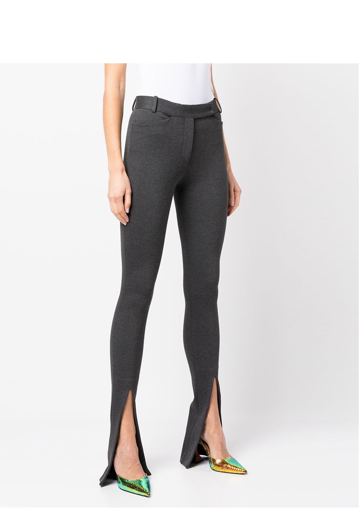 中腰紧身性感包臀裤脚开叉休闲西裤女202早春显瘦修身开衩喇叭裤