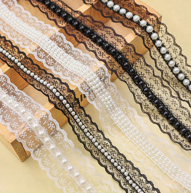 Cross-Border Lace Pearl Lace Ribbon DIY Collar Curtain Wedding Accessories Clothing Hair Accessories Headdress Coat and Cap Decoration