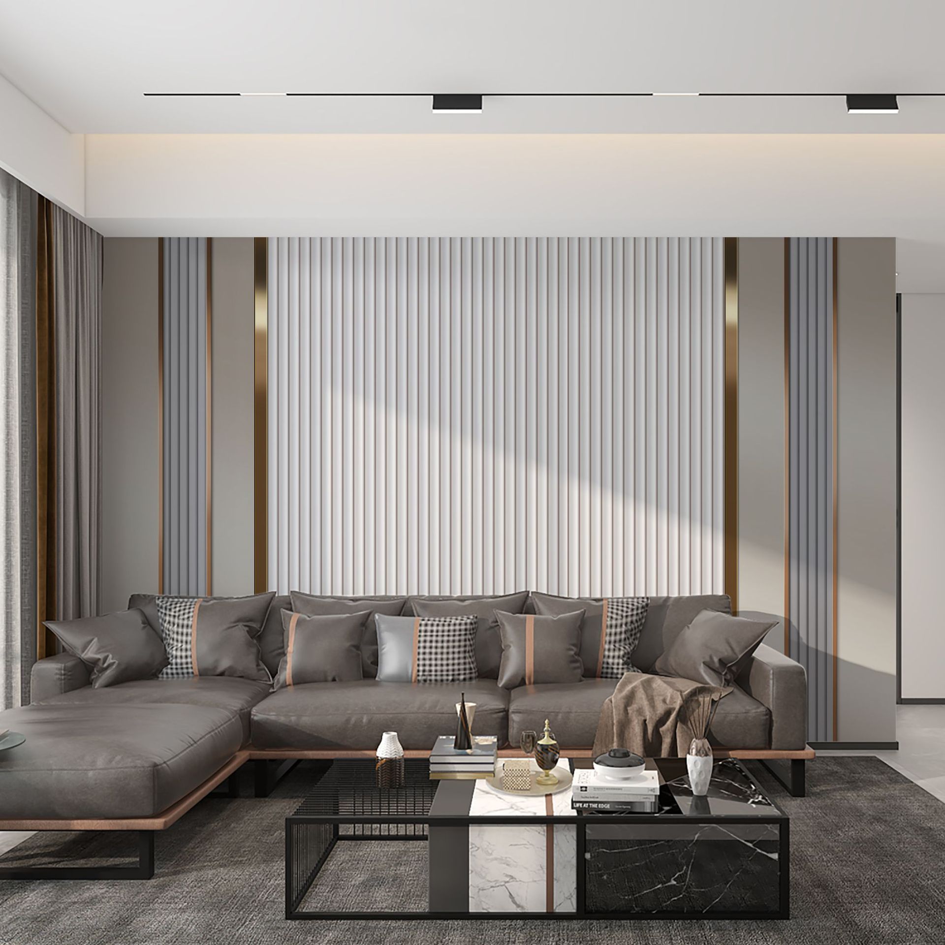 壁布电视背景墙壁纸墙布2021新款客厅沙发卧室格栅轻奢风影视壁画