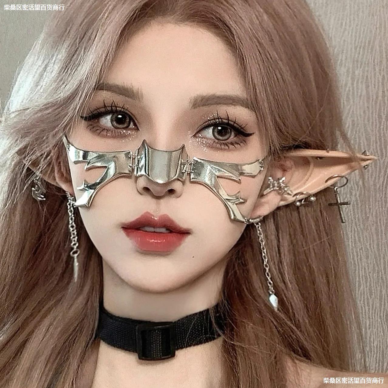 朋克下巴金属面具女面罩嘴套男cos止咬器人万圣节脸饰链面饰-阿里巴巴