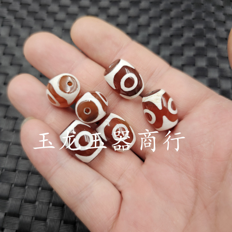 12*16毫米红白三眼天珠玉石散珠玛瑙路路通手链项链饰品配件珠子