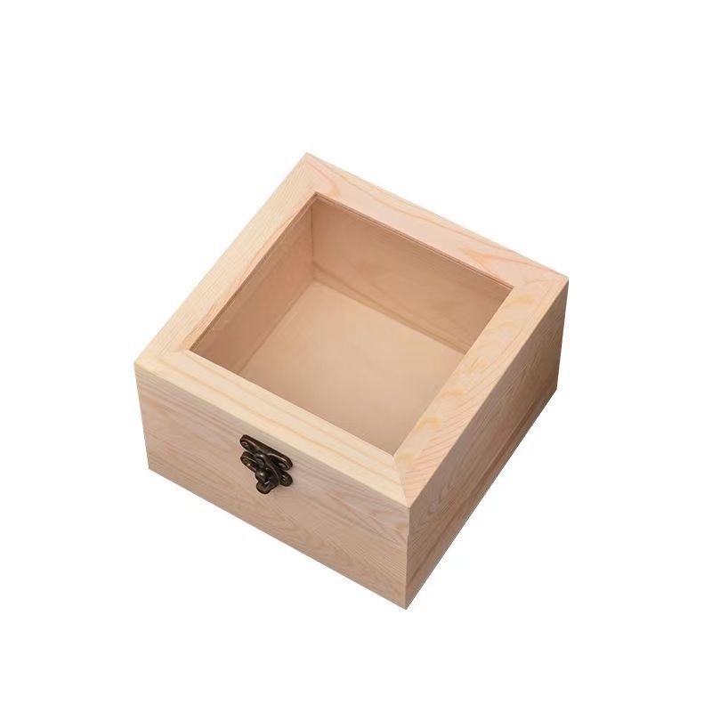 Creative Wooden Box Transparent Gift Box Vintage Wooden Square with Lock Preserved Fresh Flower Jewelry Gift Storage Organizer Box