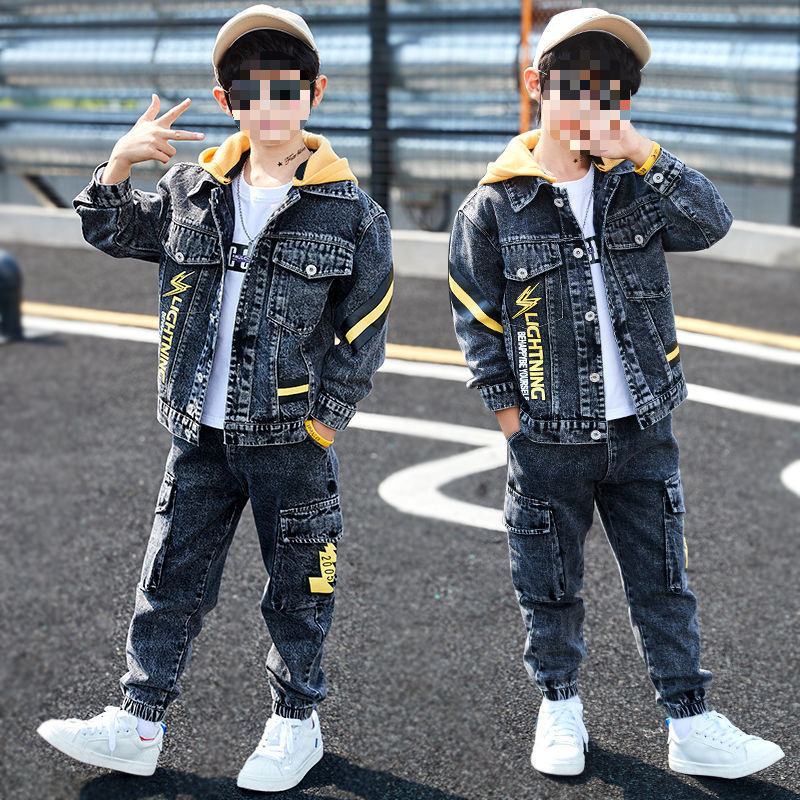 春季儿童装男童秋装套装2024新款8春秋9牛仔10炸街衣服11男孩12岁