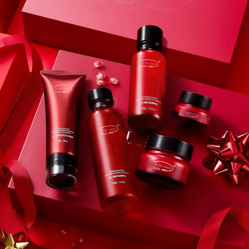 红石榴五件套盒补水保湿滋润提靓肤色水乳护肤品套装源头厂家oem