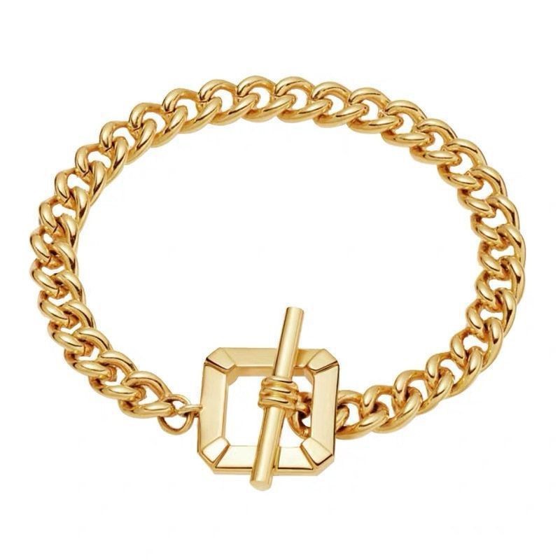 Cross-Border European and American Entry Lux All-Match Gold-Plated Titanium Steel Bracelet Female Neutral Double Layer Twin Bracelet Cuban Link Chain Bracelet Wholesale