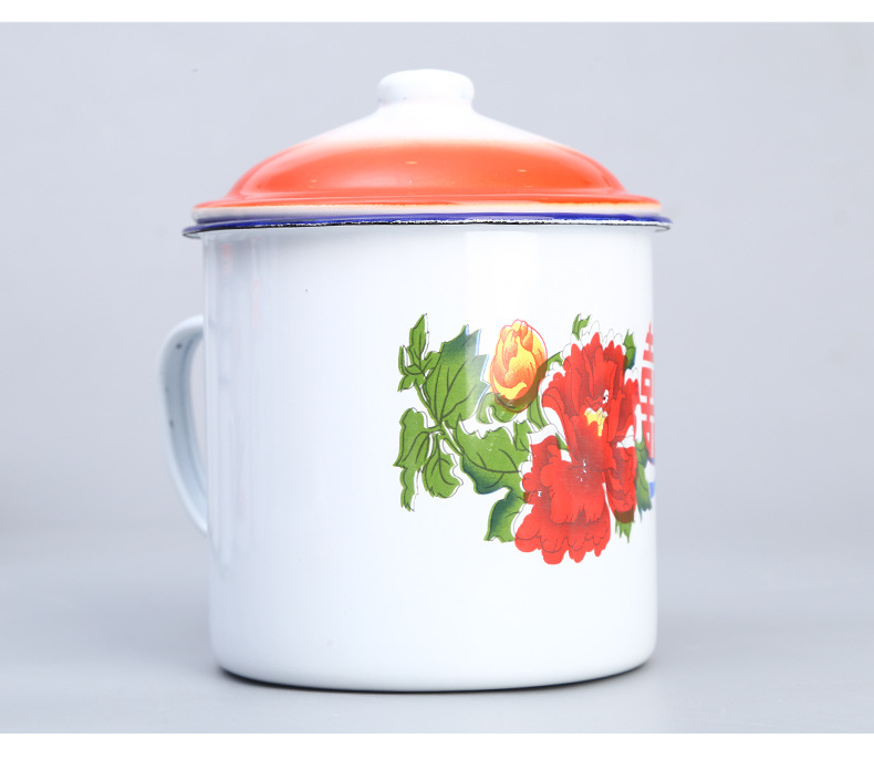 加厚怀旧搪瓷杯现货批发创意复古70 80年代茶缸子卷边老式搪瓷杯