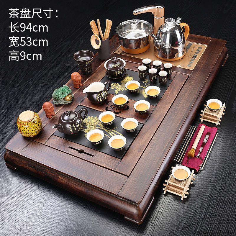 豪点实木茶盘办公室功夫茶具套装家用整套全自动电茶炉茶台茶道杯