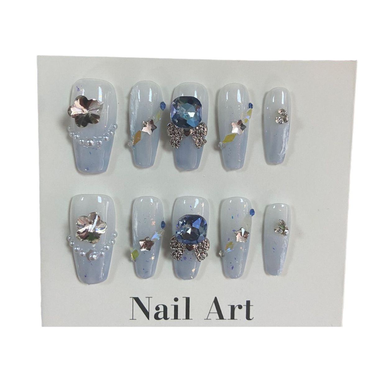 [Real Shot] Internet Celebrity Handmade Blue Gradient Plaster Wear Nail Fake Nails Temperament Nail Tip Wholesale