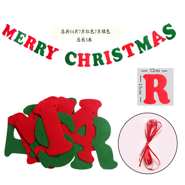 2023 Christmas Felt Decoration Supplies Diy New Felt Christmas Tree Pendant Non-Woven Letters Hanging Flag