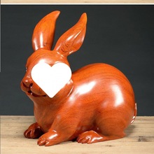 兔子摆件花梨木雕刻黑檀木质红实木动物十二生肖福财装饰工艺礼品