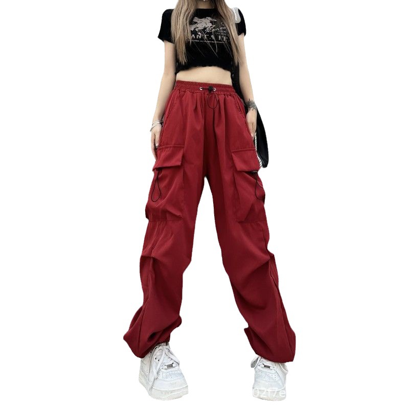 Tiktok American Retro Quick-Drying Overalls Women's Summer High Waist Straight Wide Leg Ribbon Loose Casual Mopping Trousers