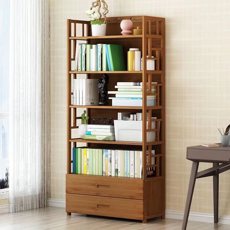 书架抽屉书柜简约现代落地简易经济客厅楠竹实木置物架储物柜书架