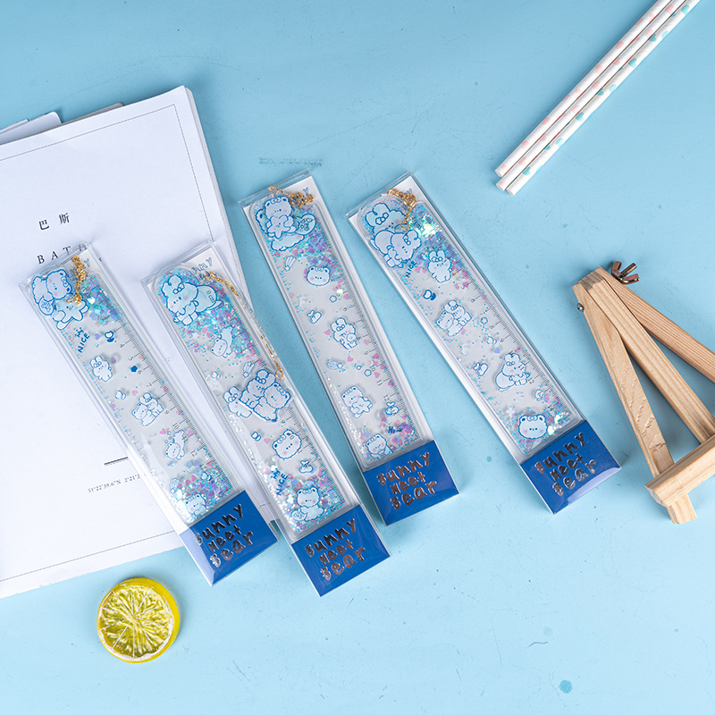 麦和 兔子遇上熊流沙书签尺 创意造型学生测图绘画直尺 书签尺