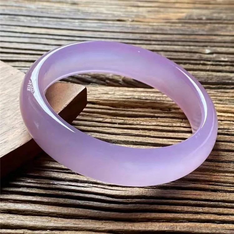 厂家供应天然玛瑙玉髓帝王紫手镯女天然圆条玉石镯子直播货源