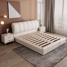 奶油风现代简约小户型双人主卧大床轻奢实木软包床意式极简储物床