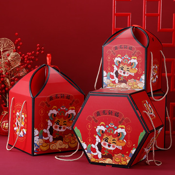 新年年货食品包装盒春节坚果零食大礼包手提瓦楞盒龙年礼品盒现货