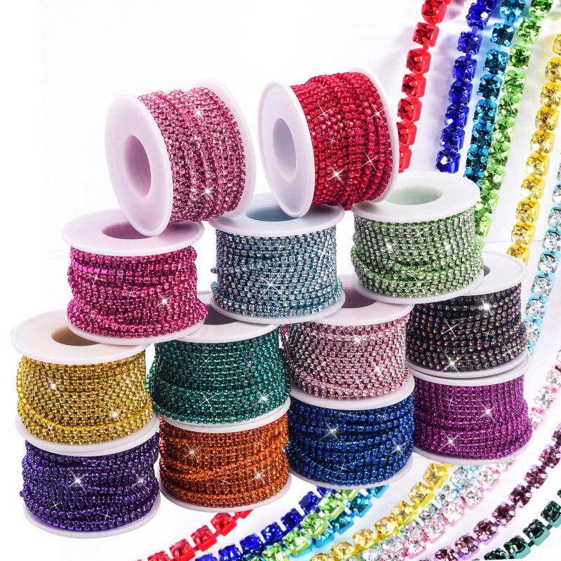 Electrophoresis Bottom Rhinestone Chain Color Crystal Chain DIY Phone Case Strass Cup Chain Ornament Clothing Wedding Accessories Wholesale