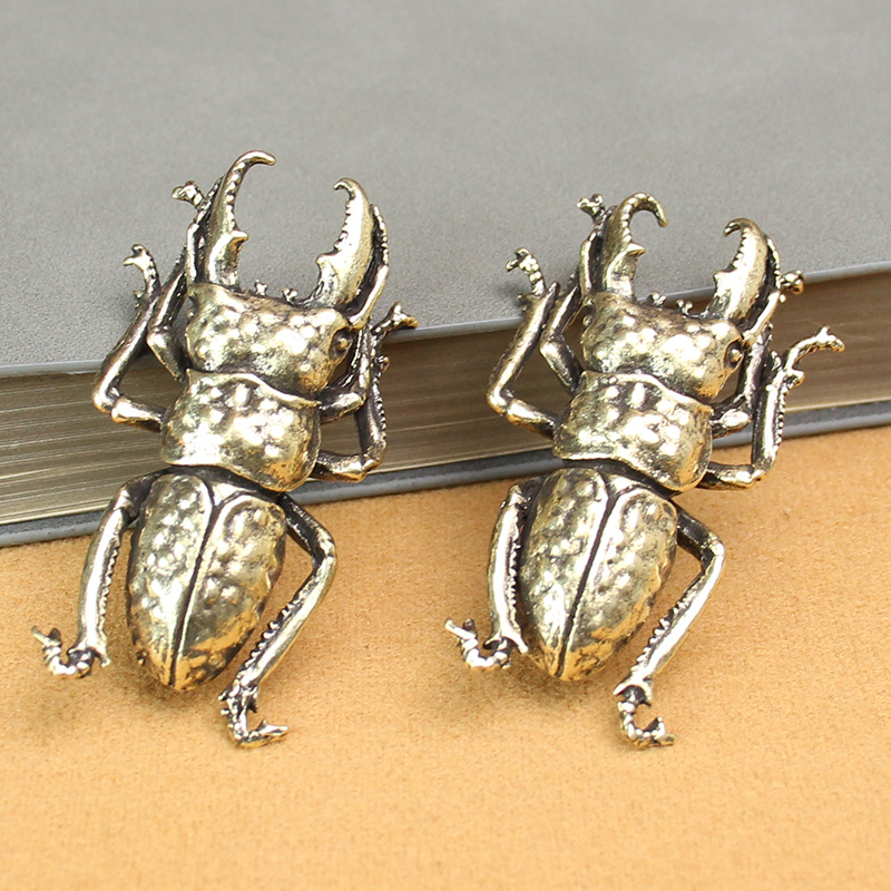 复古黄铜仿真甲虫桌面小摆件纯铜小动物夹夹虫茶宠实心昆虫小铜器